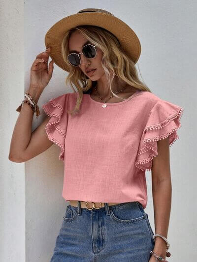 Denise Ruffle Cap Sleeve Blouse- SnagBag
