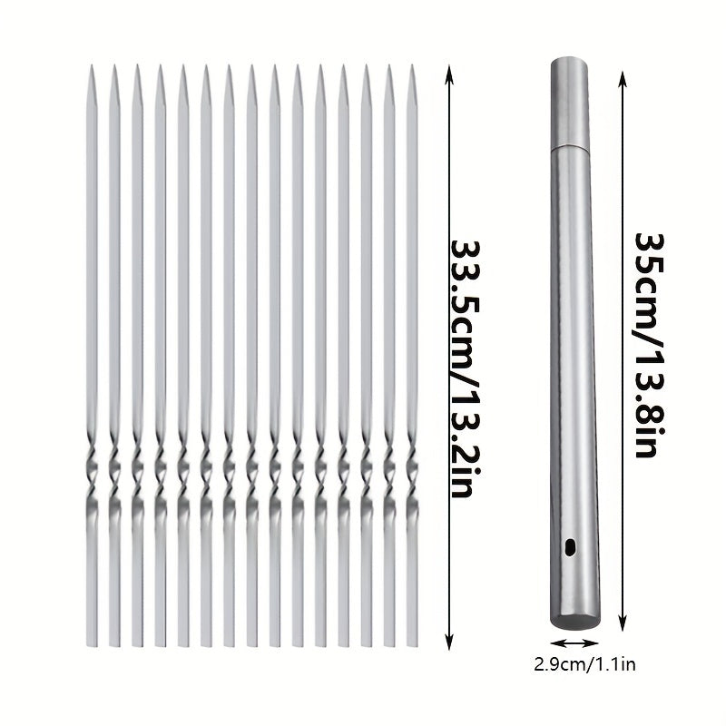 15pcs of Stainless Steel Skewers And 1 Storage Tube for Barbecuing; Reusable Grill Skewers for Shish Kebab And Camping Flat Forks Gadgets NovaCart