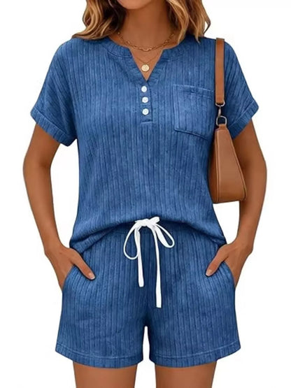 Casual Ribbed Knit Tee and Shorts Set New Era Fashion LLc