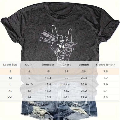 Print Crew Neck T-shirt, Casual Short Sleeve Top FitiqueFit