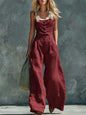 Women's Retro Button-Front High-Waist Wide-Leg Jumpsuit FitiqueFit