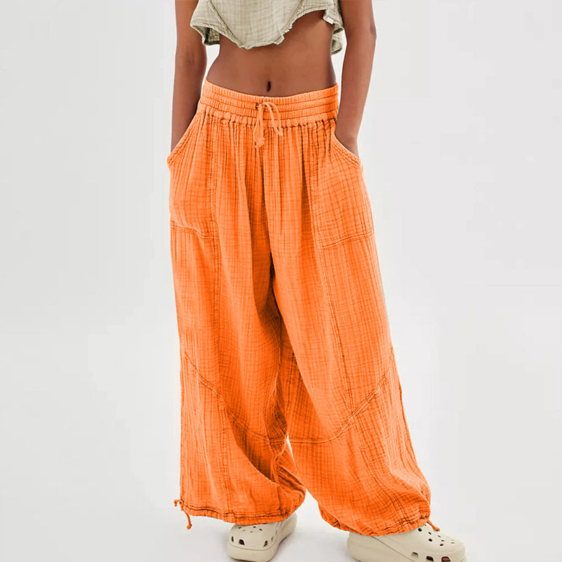 Women’s Solid Color Wide Leg Pants – Elastic Drawstring Waist and Side Pockets FitiqueFit