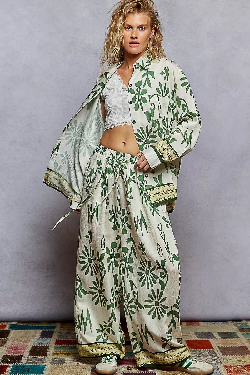 POL Floral Printed Woven Wide Leg Drawstring Pants West2East Surf
