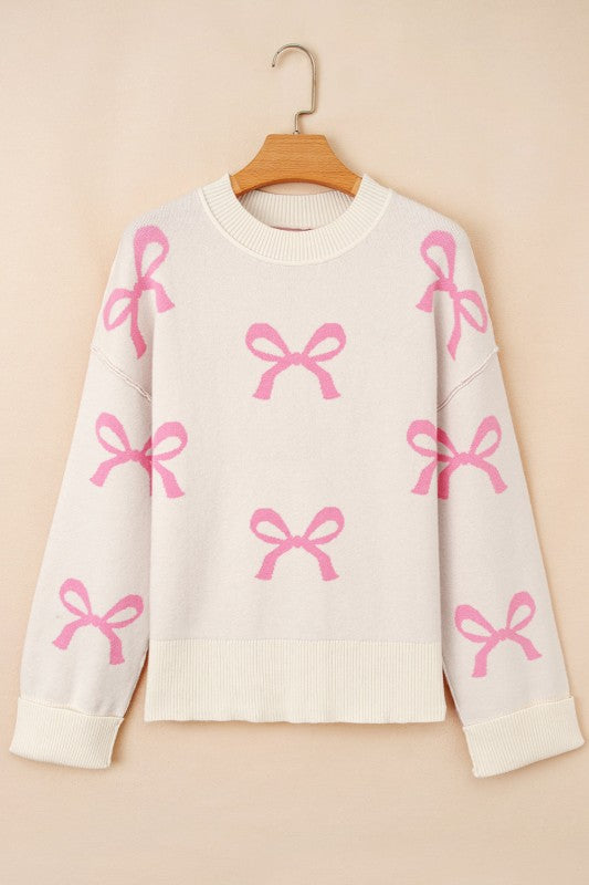 Bow Ribbed Trim Reverse Seam Drop Shoulder Sweater Shop Style & More | Fresh Looks, Everyday Deals & Free Shipping
