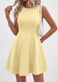 Off-the-Shoulder Sleeveless Fitted Waist Short Dress – A-Line Ruffle Hem FitiqueFit