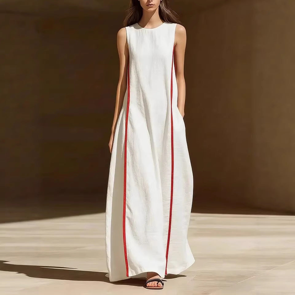 Women's Linen Sleeveless Loose Striped Maxi Dress FitiqueFit