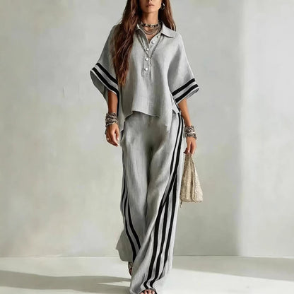 Women's Short-Sleeve Shirt & Loose Pants Two-Piece Set FitiqueFit