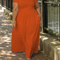 Plus Size Solid Short Sleeve Maxi Dress, Women's Plus Medium Stretch Elegant Long Dress NovaCart