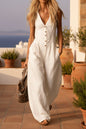 Women's Linen-Look V-Neck Jumpsuit – Textured, Sleeveless, Commuter Style FitiqueFit