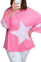 Pink Raw Edge Frayed Star Patched Plus Size Top Garden Naked Curves