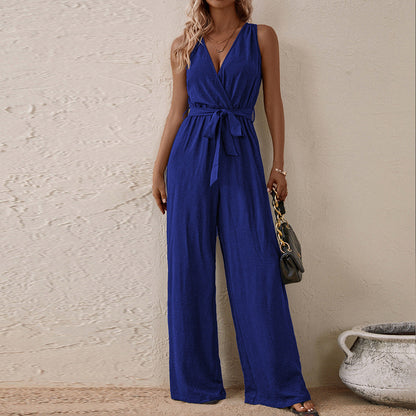 Women's Strap High-Waist Sleeveless Jumpsuit – Ice Silk Casual Wide-Leg FitiqueFit
