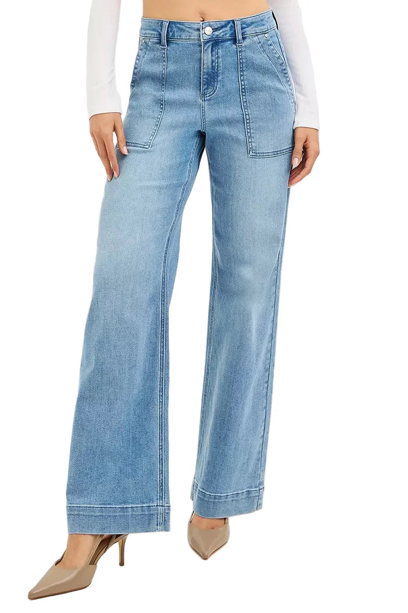 RISEN Full Size High Rise Straight Leg Jeans with Front Pockets Plus Size Garden Naked Curves