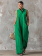 Linen Blend Sleeveless Stand-Collar Jumpsuit – 5 Colors S–3XL FitiqueFit