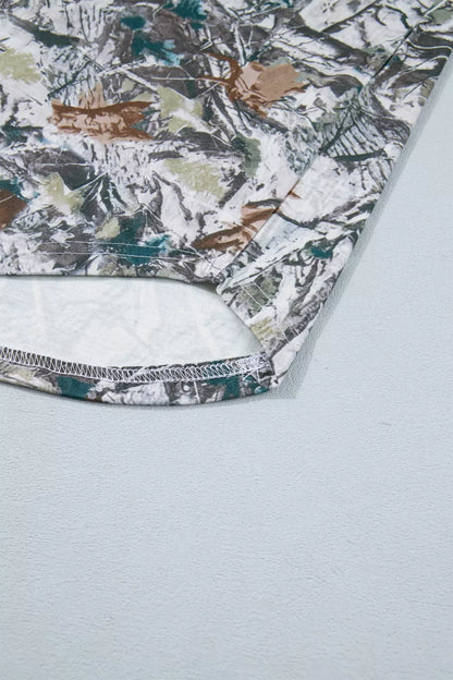 Abstract Woodland Print Tunic Henley T Shirt New Era Fashion LLc
