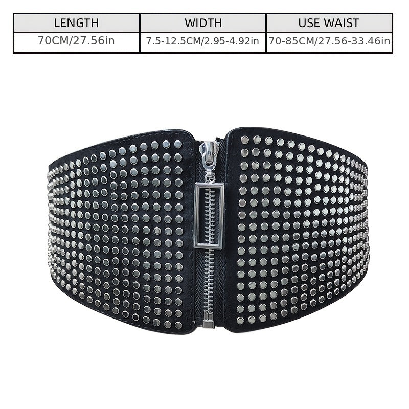 Wide Elastic Studded Belt Female Waist Gothic Plus Size Stretch Girdle Ladies Long Belts For Women Corset Waistband NovaCart
