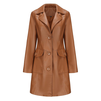Women’s Long Leather Trench Coat – Fashion Outerwear FitiqueFit