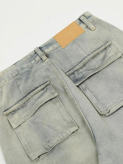 Men's Washed Multi-Pocket Straight Cargo Jeans New Era Fashion LLc