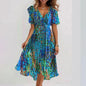 Chiffon Printed Short Sleeve Dress Summer Elegant V-neck Dresses Womens Clothing Grayceful LLC