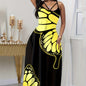 Ladies' V-neck Fashionable Butterfly Print Black Long Skirt Dress Grayceful LLC