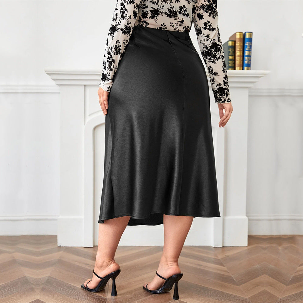 High Waist Zipper Large Hem Satin Temperament Skirt Grayceful LLC