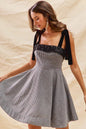 SO ME Houndstooth Fit Flare Mini Dress with Shoulder Tie West2East Surf