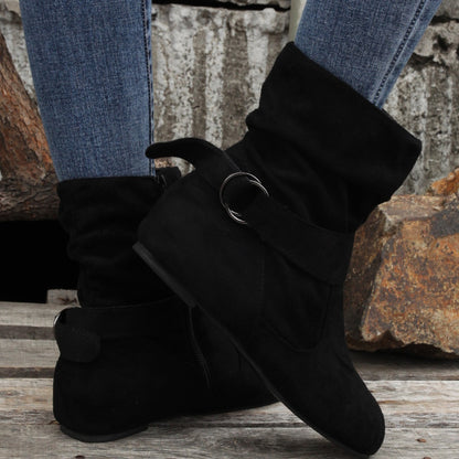 1.18inch Inner Height Increase Women's Short Boots with Flat Sole, Buckle Closure, Comfortable, Warm, and Lightweight, Women Shoes NovaCart