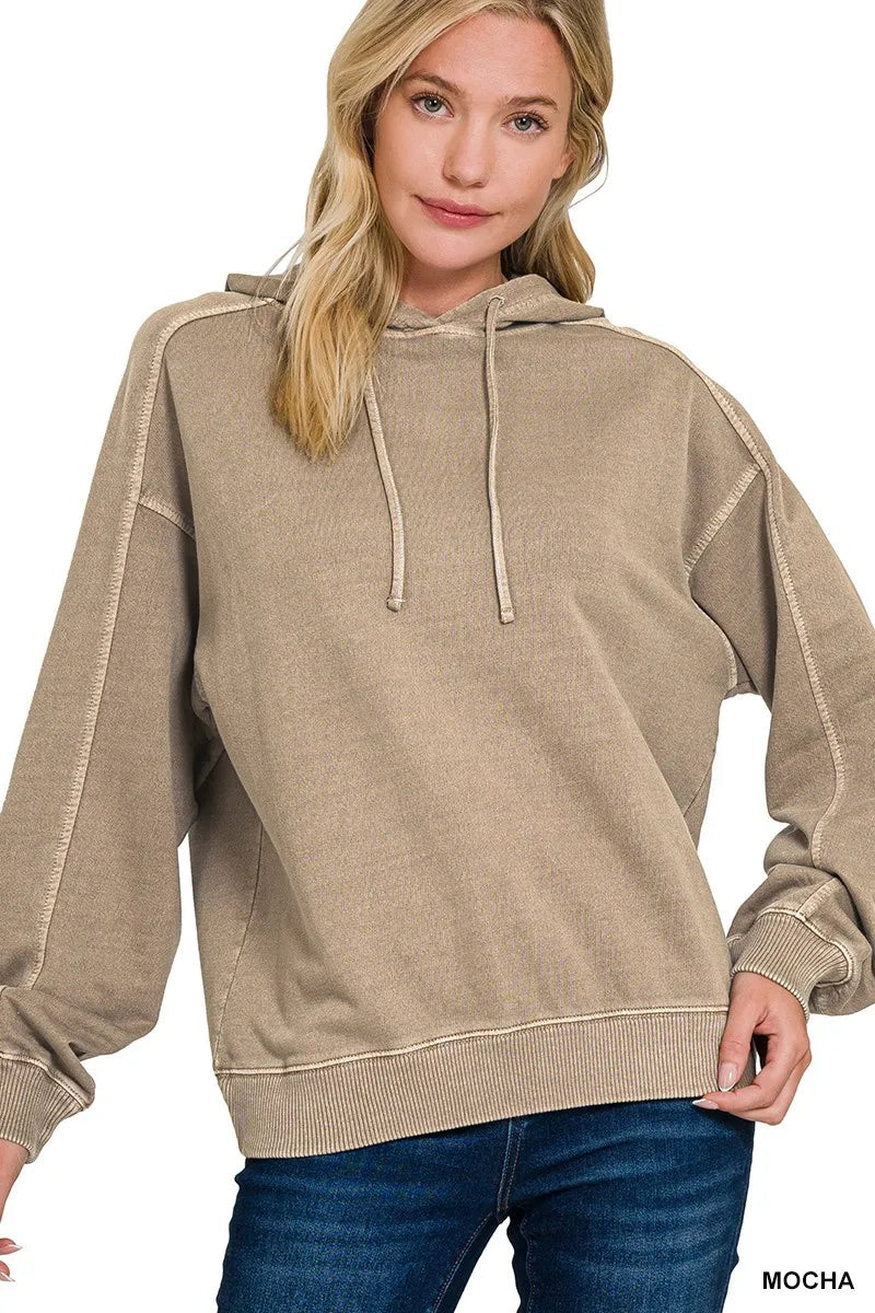 Zenana French Terry Pigment Dye & Enzyme Washing Hoodie West2East Surf