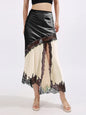 Lace Trim Asymmetrical Midi Skirt See size chart under “more details” The Fashion Celestial