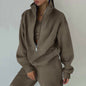 Women's 2-Piece Zip Neck Long Sleeve Sweatshirt & Slim Fit Pants Set FitiqueFit