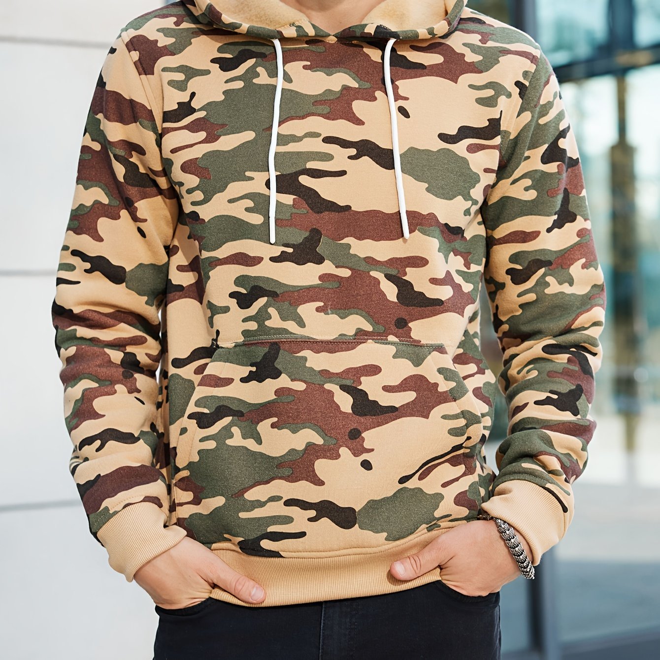 Men's Camouflage Loose Pullover Hooded Fleece Sweatshirt for Autumn And Winter, Hooded, Fleece NovaCart