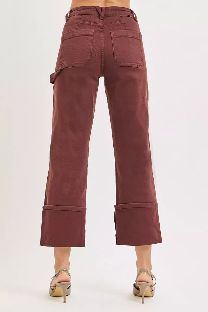 RISEN Full Size High Rise Wide Straight Cuffed Patch Jeans Plus Size West2East Surf