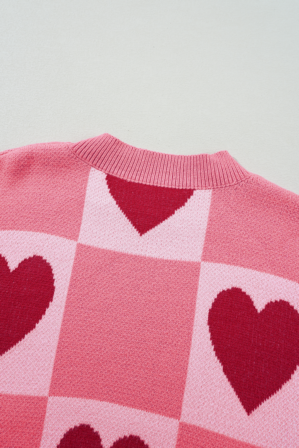 Pink Plus Size Love Heart Block Mock Neck Lantern Sleeve Valentine Sweater Garden Naked Curves