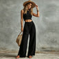 Women's Sleeveless Vest & Drawstring High-Waist Wide-Leg Pants Set FitiqueFit