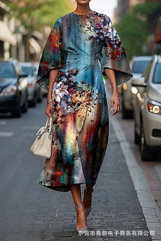 Female Creative Casual Printing Elegant Dress Grayceful LLC