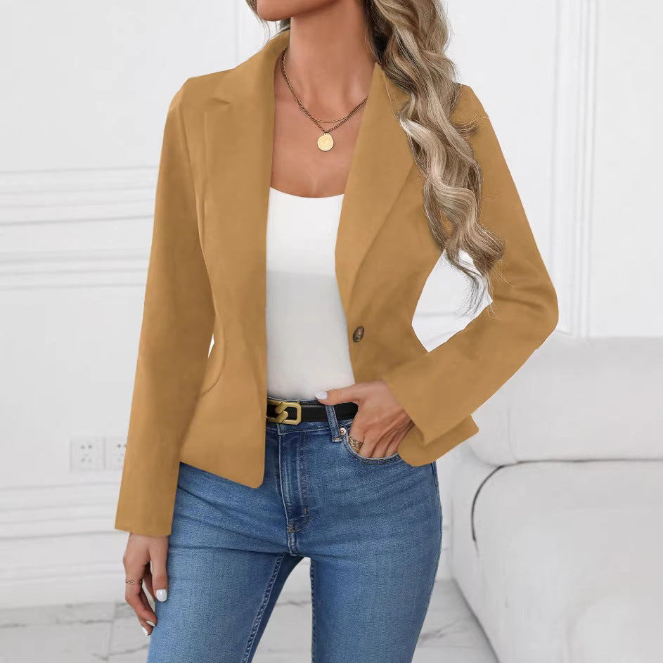 Women's Slim Fit Solid Color Blazer – French Style Long Sleeve Jacket FitiqueFit