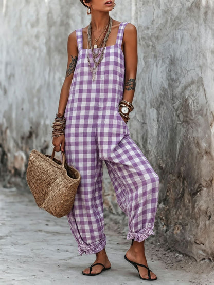 Linen Blend Sleeveless High-Waist Wide-Leg Overalls Jumpsuit – 5 Colors S–3XL FitiqueFit
