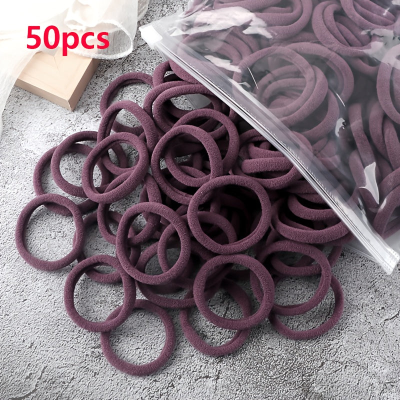 50pcs/Set Women   Basic Hair Bands 1.57inch Simple Solid Colors Elastic Headband Hair Ropes Ties Hair Accessories Ponytail Holder NovaCart