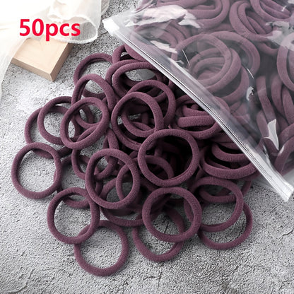 50pcs/Set Women   Basic Hair Bands 1.57inch Simple Solid Colors Elastic Headband Hair Ropes Ties Hair Accessories Ponytail Holder NovaCart