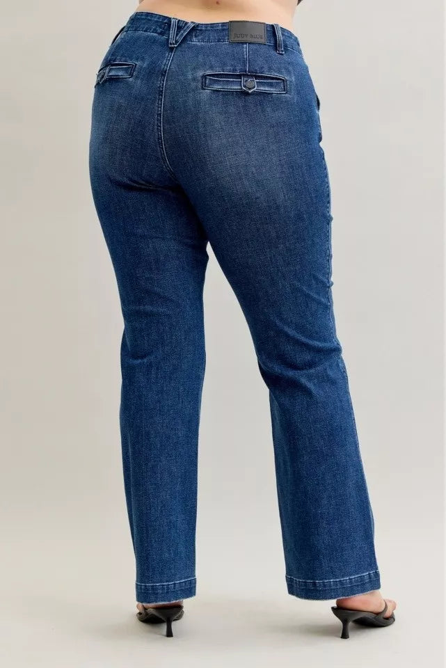 Judy Blue Full Size Mid Rise Bootcut Jeans with Welt Pockets Plus Size Garden Naked Curves