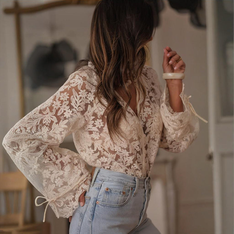 Boho Lace Embroidered V-Neck Blouse FitiqueFit