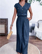 All-matching V-neck Buttons Elastic Waistband Slimming Temperament Jumpsuit Grayceful LLC