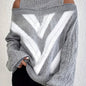 Elegant Plus Size Off Shoulder Striped Cable Knit Sweater