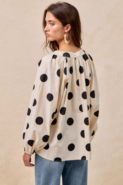 BiBi Polka Dot Exaggerated Balloon Sleeves Blouse FitiqueFit