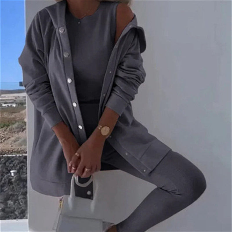 Women's Fashion Sports And Leisure Hooded Sweater Vest Pants Three-piece Set See size chart under “more details” The Fashion Celestial