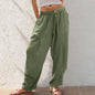 Womens Solid-Color Cotton-Linen Casual Loose Straight Pockets Lounge Pants With Drawstring See size chart under “more details” The Fashion Celestial