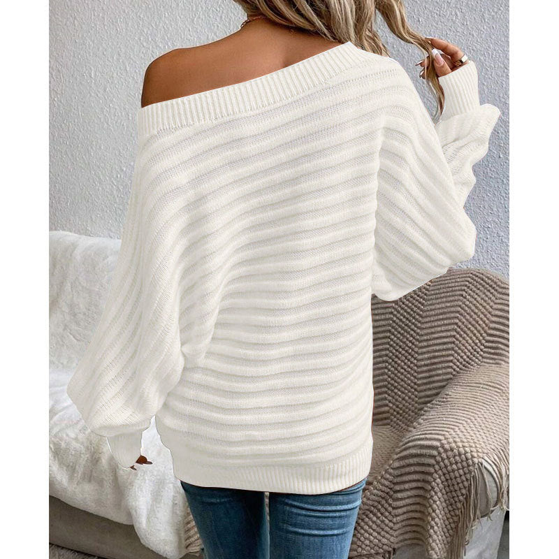 Off-Shoulder Batwing Sweater – Loose Knit Pull-Over for Fall FitiqueFit