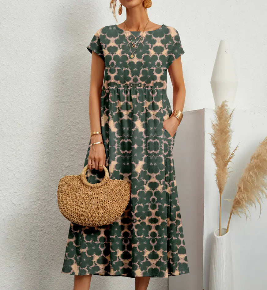 Loose Cotton Linen Sleeveless Printed Summer Dress