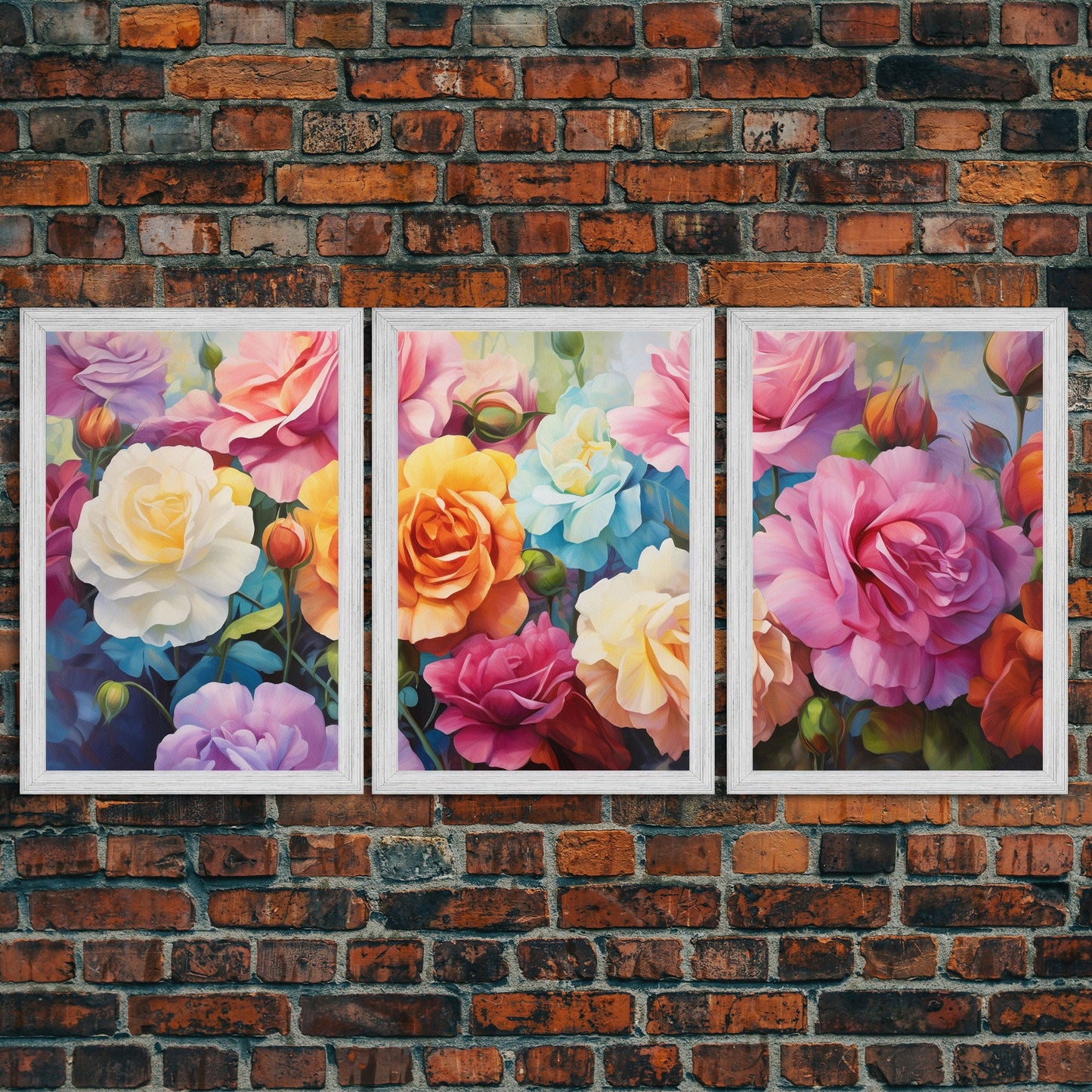 Beautiful Rose Art, Framed Canvas Print, Floral Art, Botanical  Decor, Blue and Yellow Roses, 3 Piece Art Set NuevArt
