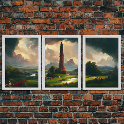 The Dark Tower, 3 Piece Panoramic Art, High Fantasy Concept Art, 3 Piece Wall Art, Ready To Hang Canvas Print NuevArt