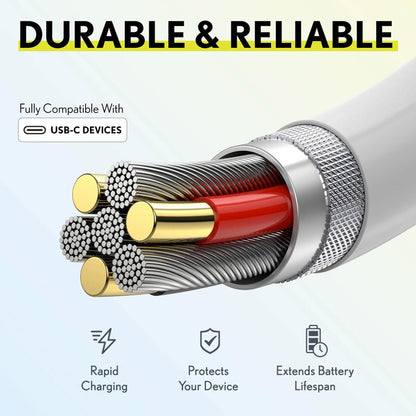 3-Pack: Overtime USB-C to USB-C Charging Cable